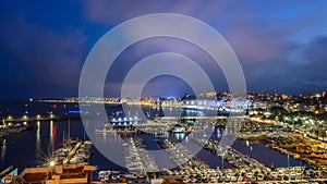 Panorama view of Blanes city in the evening, Costa Brava, Spain