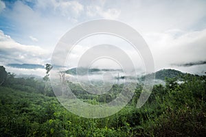 Panorama view blue sky and cloudy of nature and top view of mountain and forest in Khao Kho, Phetchabun Province, Thailand