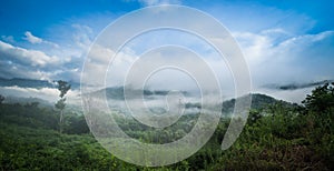 Panorama view blue sky and cloudy of nature and top view of mountain and forest in Khao Kho, Phetchabun Province, Thailand