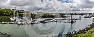 A panorama view of boats moored at Neyland, Pembrokeshire, South Wales