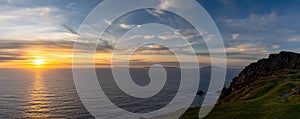 Panorama view of the Bray Head cliffs and headland on Valentia Island at sunset