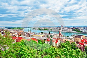 Panorama View on Budapest city from Fisherman Bastion.