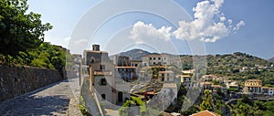 A panorama view of buildings in old mountain village Savoca in Sicily, Italy