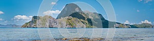 Panorama view of Cadlao island located in El Nido bay. Wonderful unique nature of Palawan, Philippines