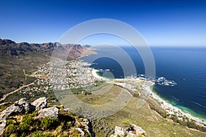 Panoramic view of Camps Bay, an affluent suburb of Cape Town, Western Cape, South Africa