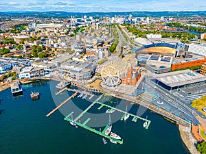 Panorama view of Cardiff bay in Wales