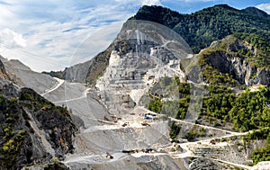 Panorama view of Carrara marble quarrying photo