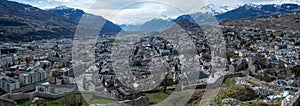 Panorama view from chateau de valere over the city of sion, switzerland