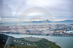 Panorama view of Chek Lap Kok airport and sea from ngong ping 360 cable car photo