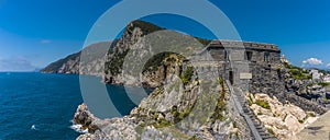 A panorama view from the Church of Saint Peter in Porto Venere, Italy along the Cinque Terre coastline