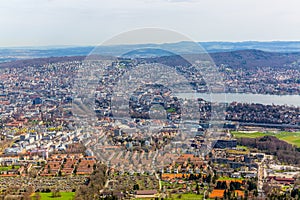 Panorama view of city of Zurich from the Uetliberg mountain