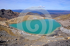 Panorama view of colorful Emerald lakes and volcanic landscape, Tongariro Alpine Crossing, North Island, New Zealand