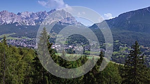 Panorama view of Cortina dAmpezzo in the Dolomites, Italy.