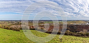 A panorama view from Croft Hill into Croft Quarry towards Huncote in Leicestershire, UK