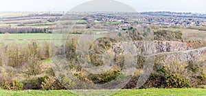 A panorama view from Croft Hill towards Thurlaston and Huncote Naturel reserve in Leicestershire, UK