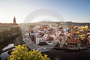 Panorama view of Czech historical town Cesky Krumlov on UNESCO list