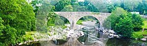 Panorama view of the Devils bridge and River Lune in Kirkby Lonsdale in Cumbria