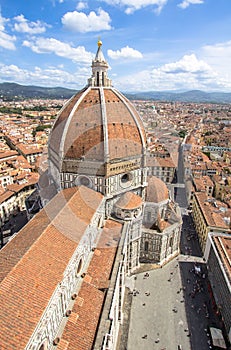 Panorama view on the dome of Santa Maria del Fiore church and old town in Florence, Italy