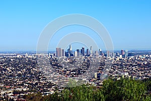 Panorama view of Downtown skyscrapers in los angeles from above