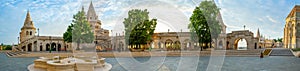 Panorama view of Fisherman`s Bastion with sunrise in Budapest, Hungary