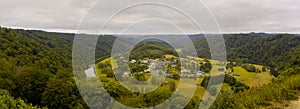 Panorama view Frahan valley and Semois river from viewpoint Rochehaut, Bouillon, Wallonia, Belgium