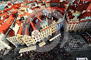 Panorama view, Gazing the Old Town Square from Clock Tower of Prague, Czech Republic