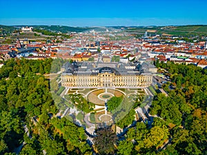 Panorama view of German town Wurzburg and Residenz palace