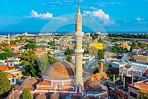 Panorama view of Greek town Rhodos with the Suleiman mosque