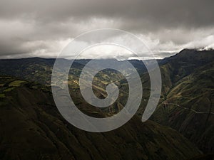 Panorama view of green mountains canyon river gorge hills nature landscape Kuelap Chachapoyas Amazon Northern Peru