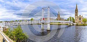 A panorama view of the Greg Street bridge over the River Ness in Inverness, Scotland