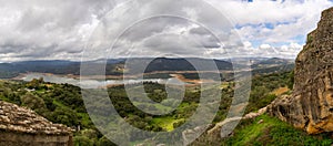 Panorama view of the Guadarranque Reservoir in the Alcornocales Nature Reserve in Andalusia photo