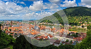 Panorama View from Heidelberg Castle to the old town of Heidelberg, Baden-Wuerttemberg, Germany