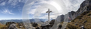 Panorama view of Heubergkopf mountain, Toni Lenz hut, Untersberg moutain, Bavaria, Germany