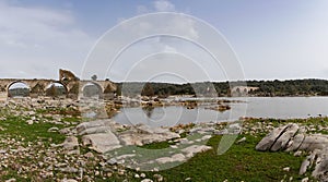 Panorama view of the historic Ponte de Ajuda bridge over the Guadiana River photo