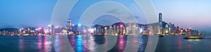 Panorama view of Hong Kong skyline on the evening.
