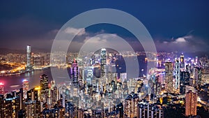 Panorama view of Hong Kong skyline on the evening.