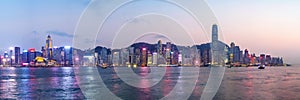 Panorama view of Hong Kong skyline on the evening.
