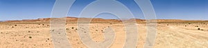 Panorama view of the hot dry moroccan desert in the midday sun