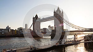 Panorama view of iconic landmark famous Tower Bridge over Thames river in London England UK Great Britain Europe