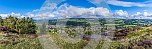 A panorama view from Ilkley moor over Wharfedale and the town of Ilkley Yorkshire, UK