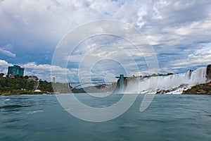 Panorama view of the the impressive force of the Niagara Falls, Ontario, Canada