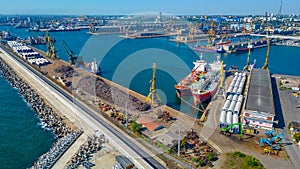 Panorama view of industrial port in Constanta, Romania