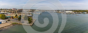 A panorama view from the Itchen Bridge up the River Itchen in Southampton, UK