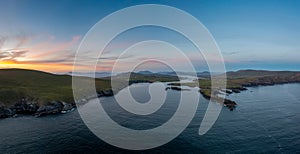 Panorama view of the Iveragh Peninsula with Valentia Island and Portmagee at sunset