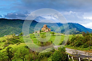 Panorama view of Jvari Monastery near Mtskheta in Georgia