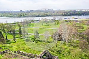 Panorama view of Kalemegdan fortress and green park in Belgrade