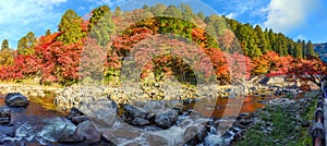 Panorama view of Korankei valley in autumn The leaves