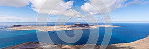 Panorama view of La Graciosa Island. Lanzarote. Canary Islands