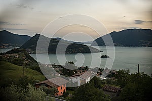 Panorama view on Lago di Iseo, iseo lake in Italy