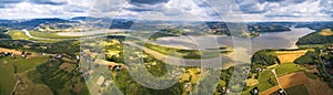 Panorama View of Lake, reservoir on Dunajec river and Beskids hills